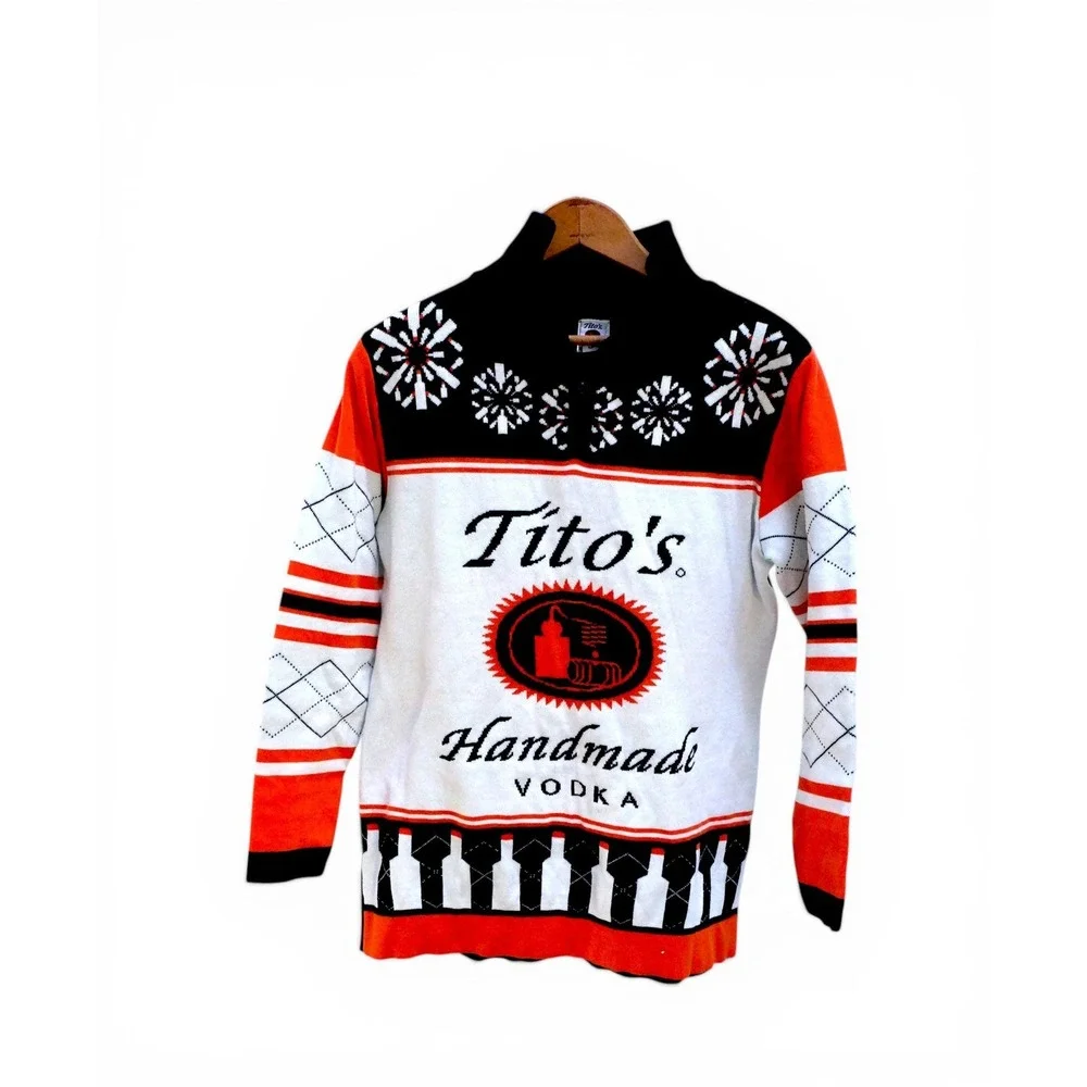 Tito's Handmade Vodka Ugly Holiday Quarter-Zip Sweater Size Small - New Unworn